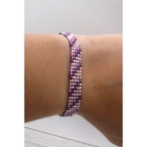 Loom Beaded Bracelet Purple, Pinks, Black & Silver